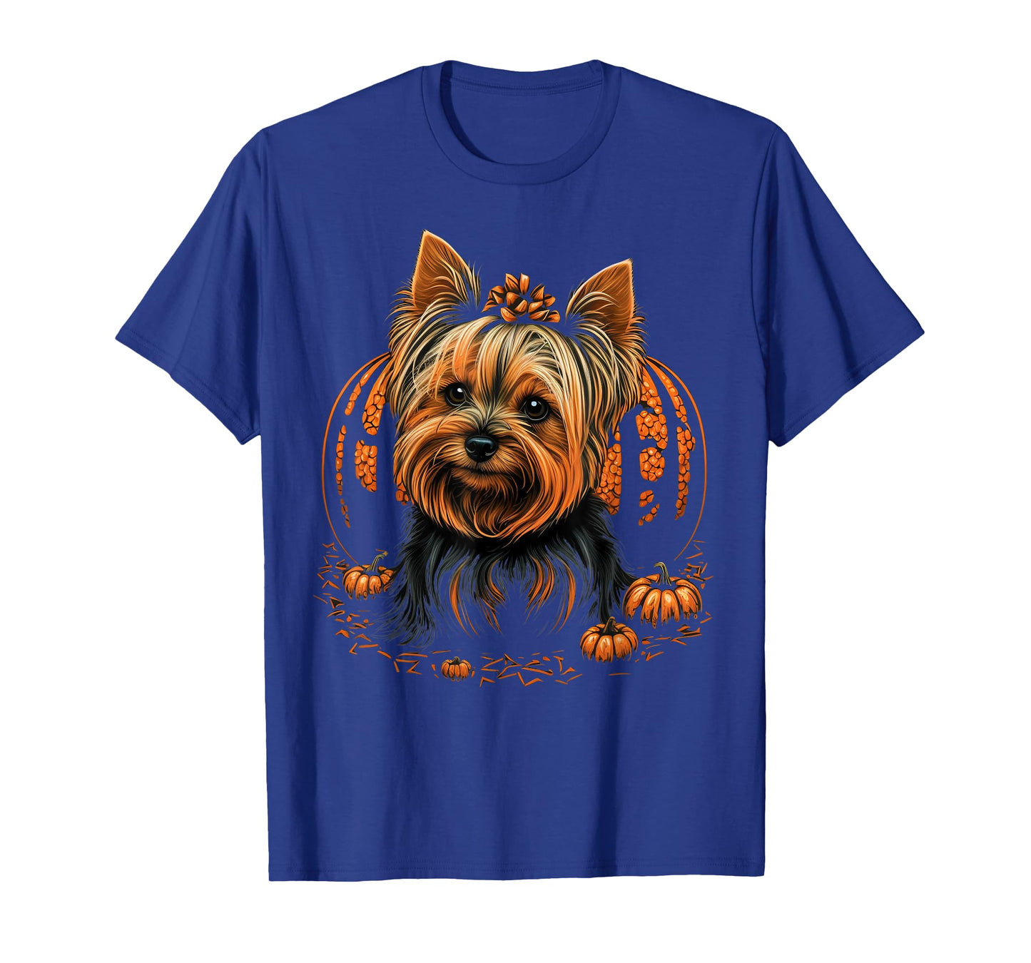 Pumpkin Yorkie Costume on Yorkshire Terrier Halloween T-Shirt