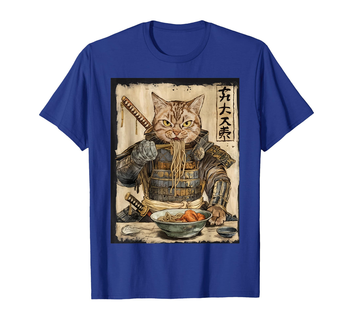 Samurai Cat Loves Ramen Funny Anime Japanese Artwork Samurai T-Shirt