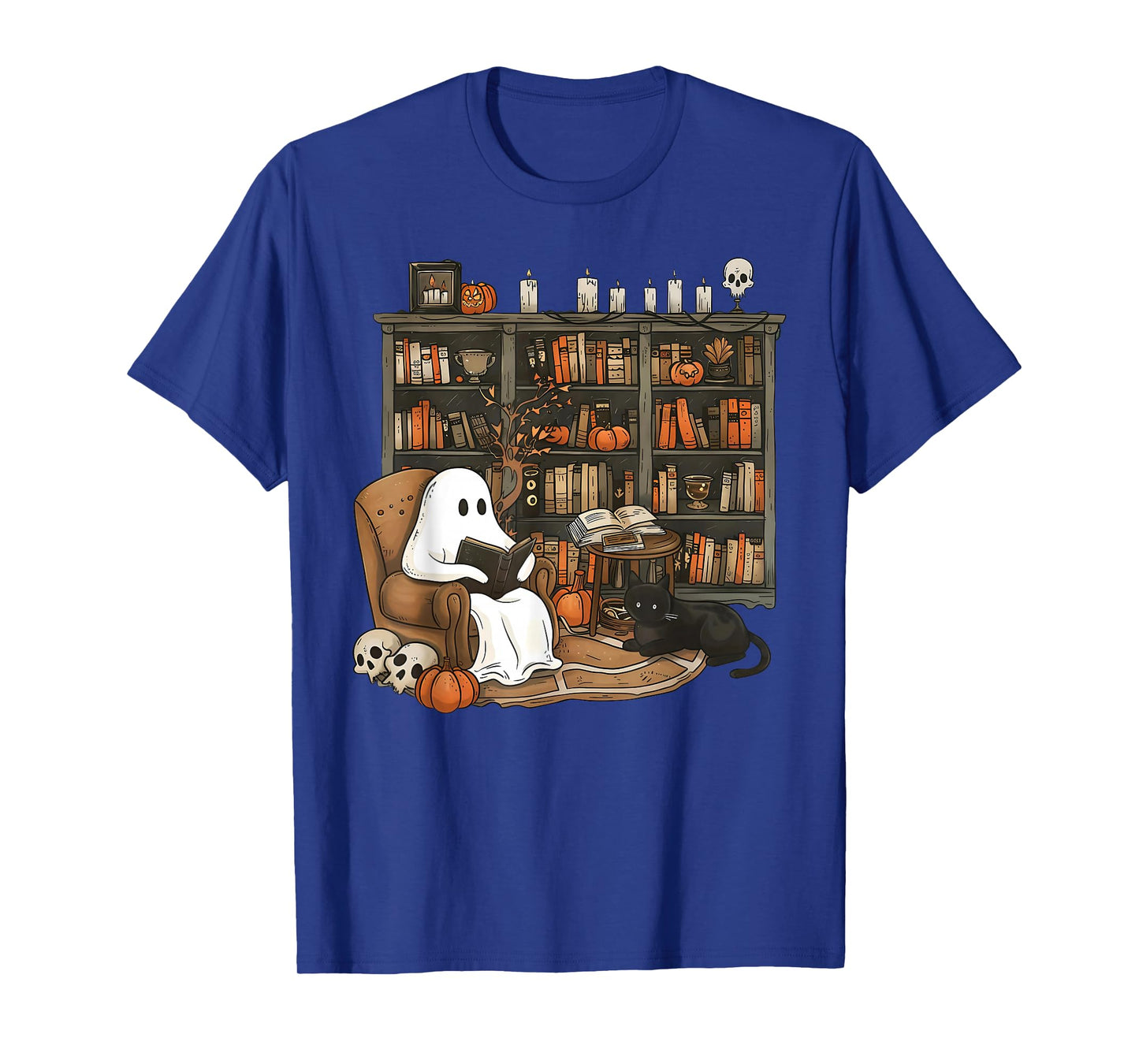Funny Ghost Book Reading Books Lover Teacher Happy Halloween T-Shirt