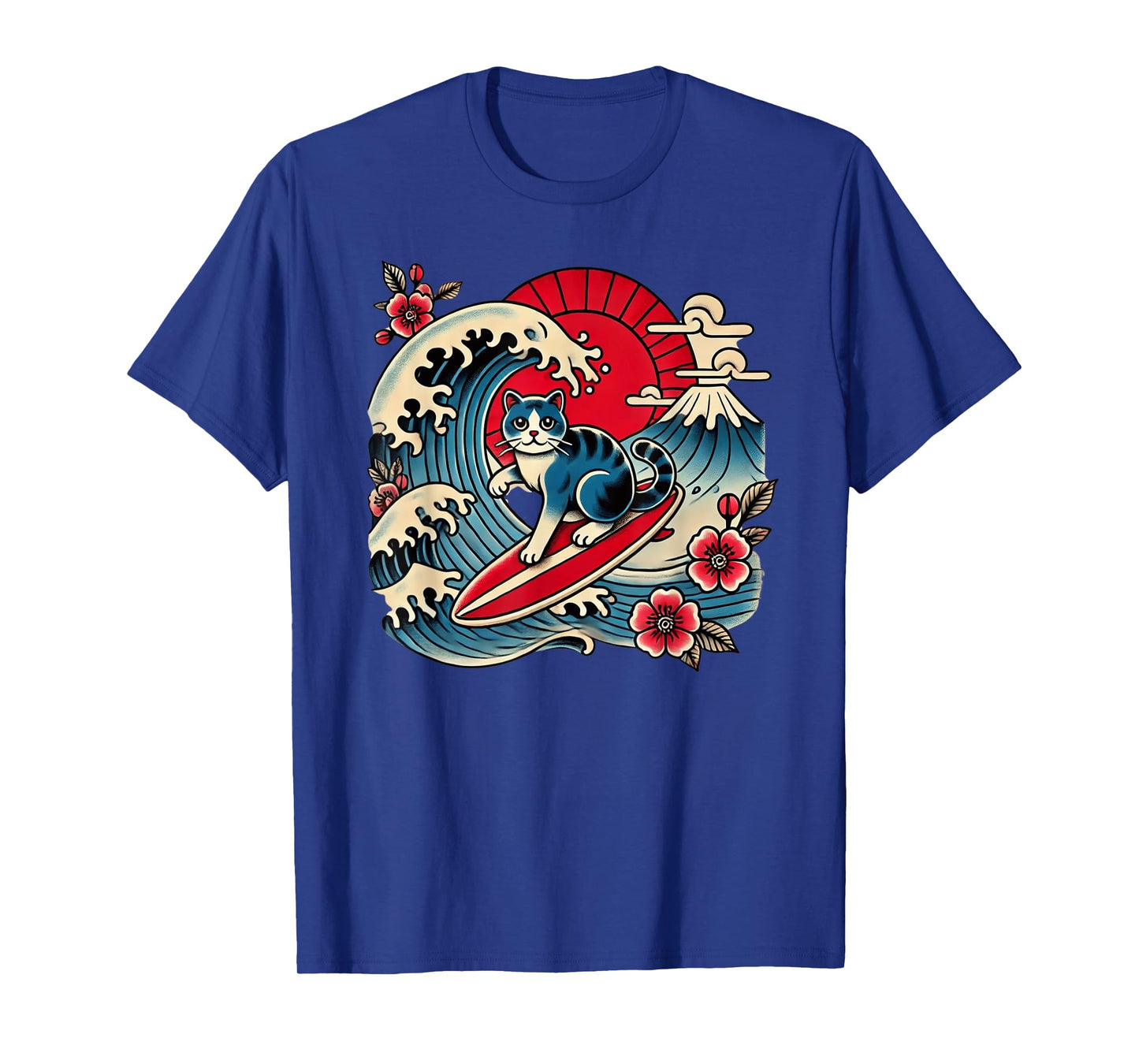 Pet Lover Mt. Fuji Sunset Japanese Wave Art Surfing Cat T-Shirt