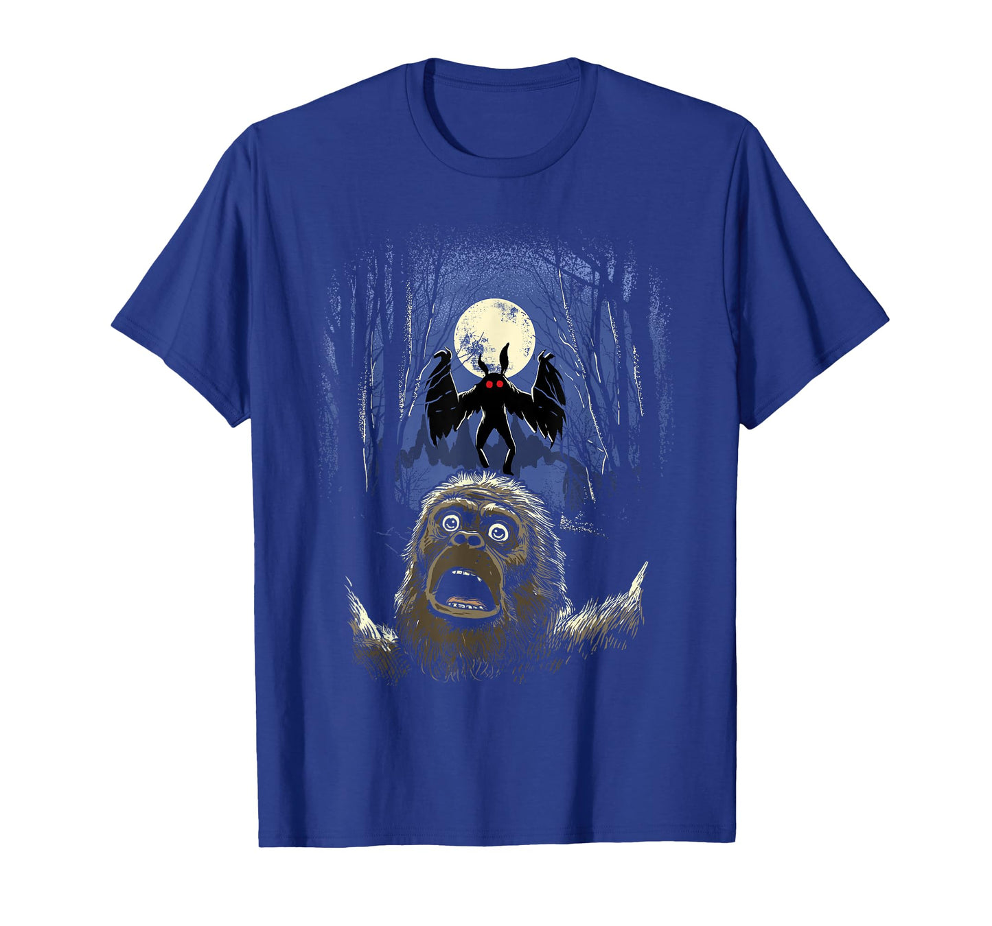 Scared Bigfoot Selfie Bigfoot With Mothman Monster Cryptid T-Shirt