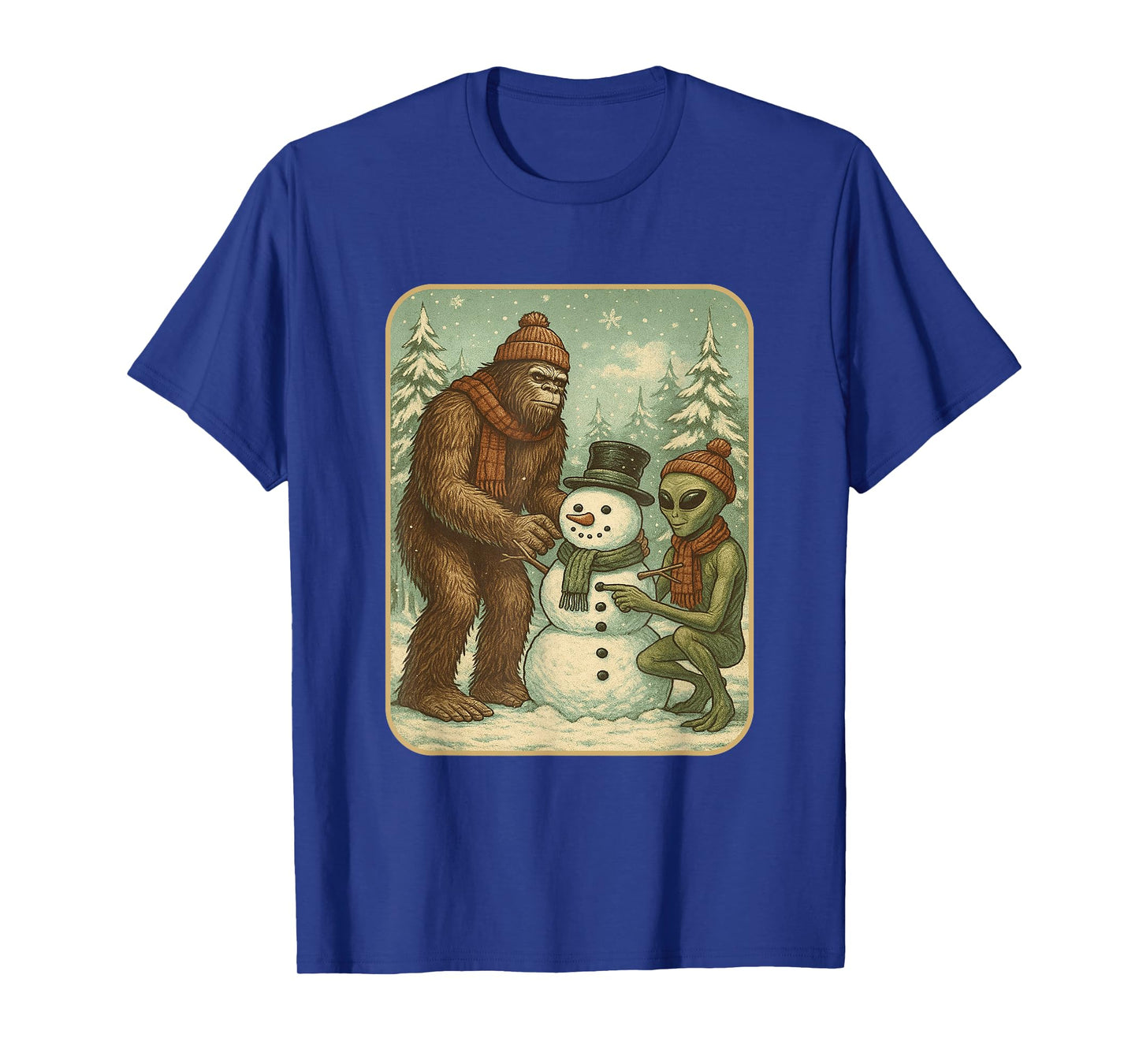 Winter Bigfoot Alien Snowman Christmas Men Boys Women T-Shirt