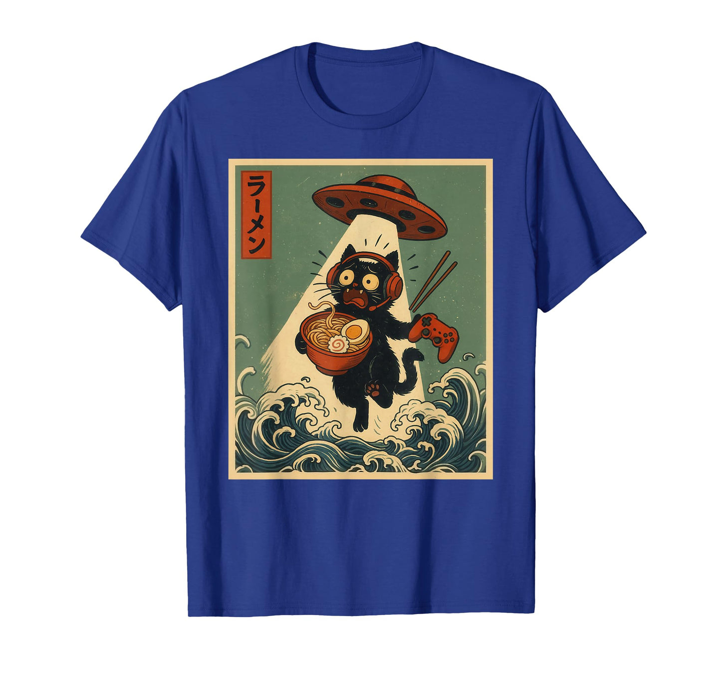 Funny Vintage Japanese Anime Cat Gamer Ramen UFO Gaming T-Shirt