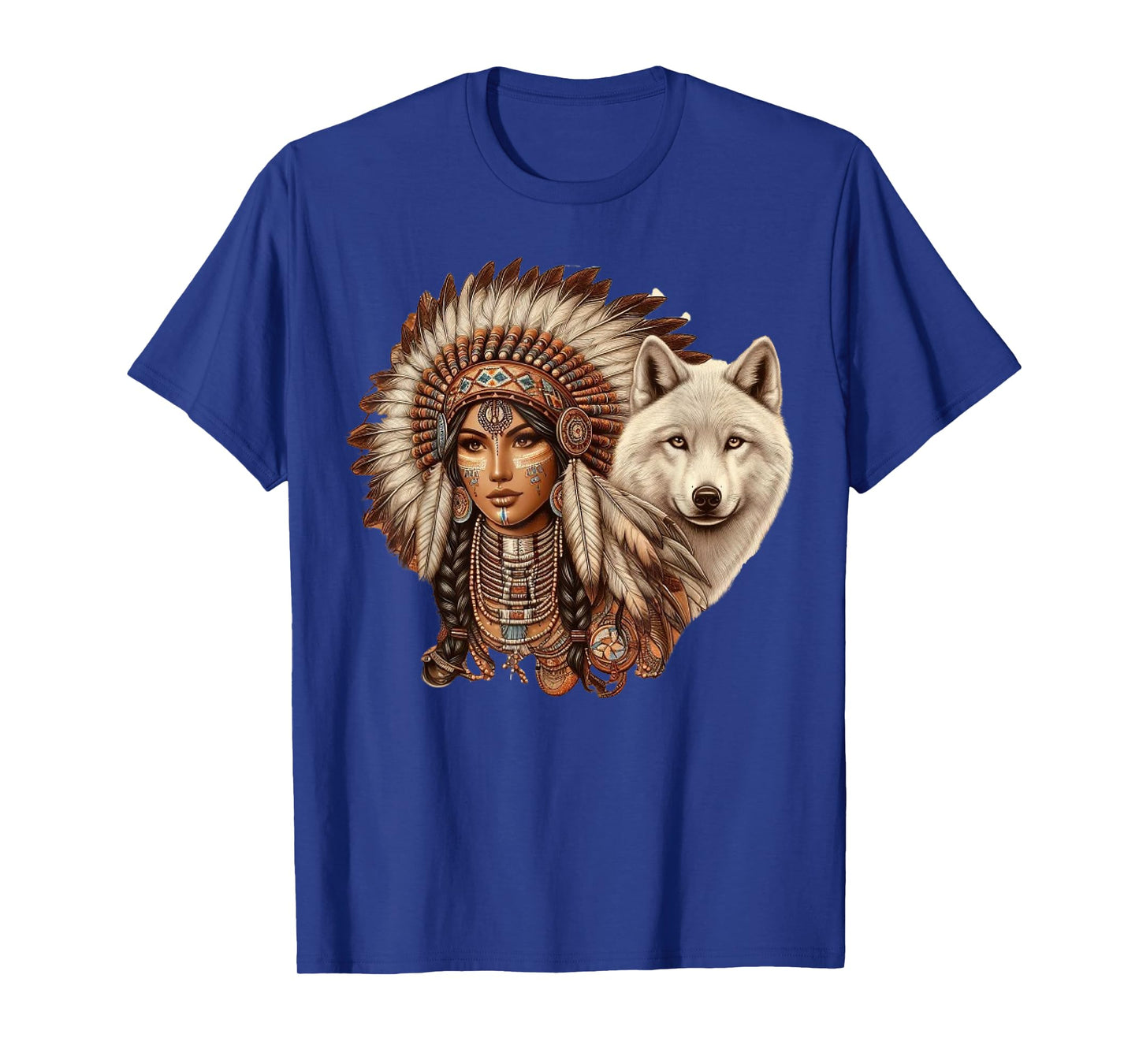 Indian Native American Woman with White Wolf Vintage T-Shirt