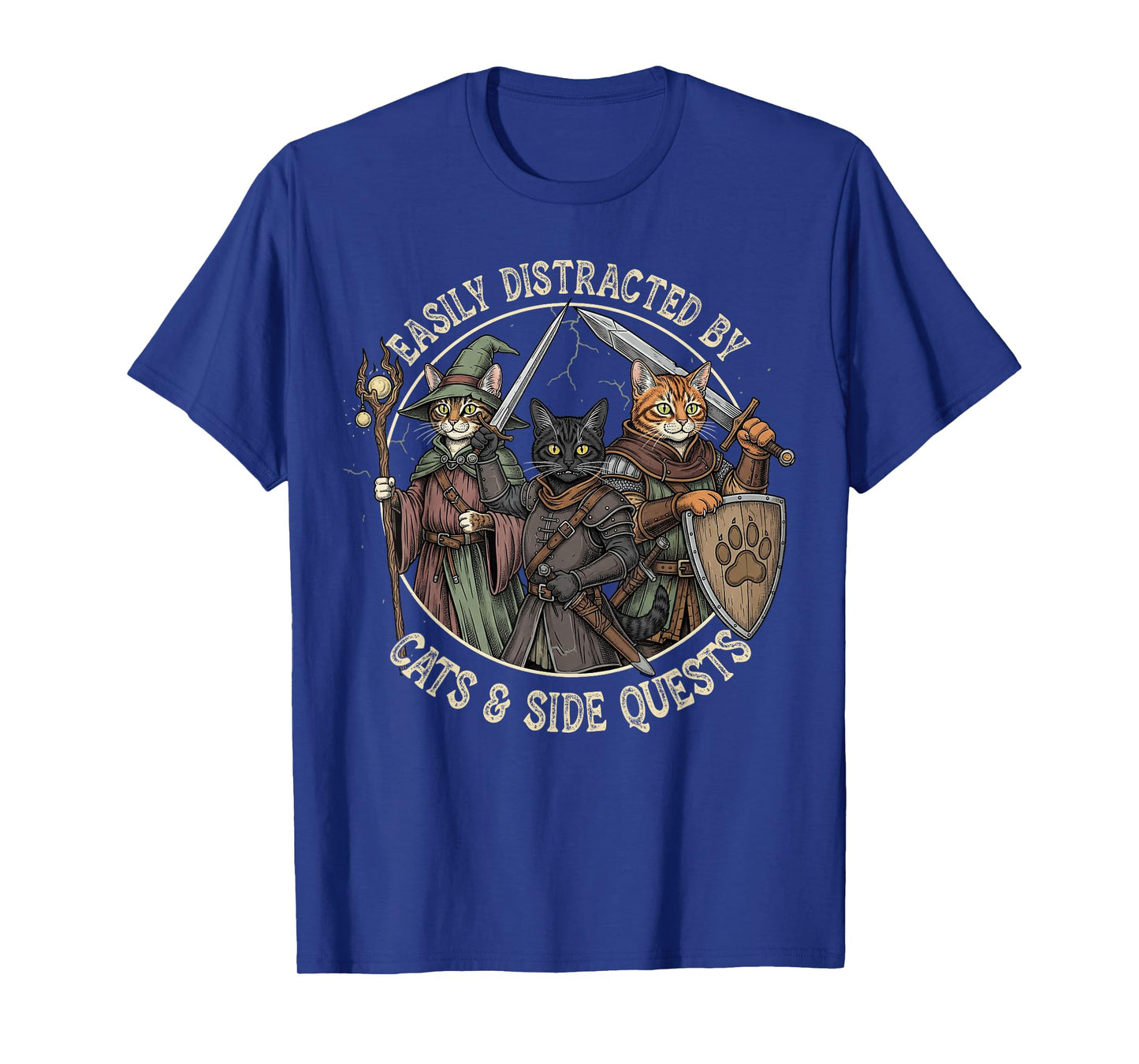 Easily Distracted by Cats Side Quests Funny Gamer Vintage T-Shirt