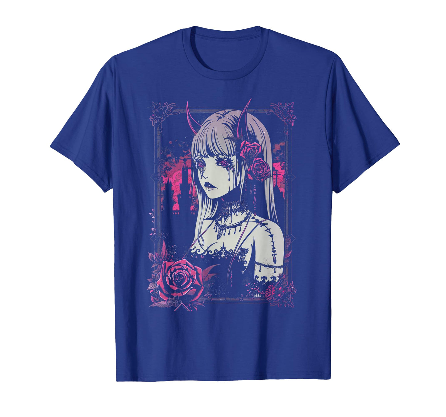 Anime European Goth Castle Sad Kawaii Rose Devil Flowers T-Shirt