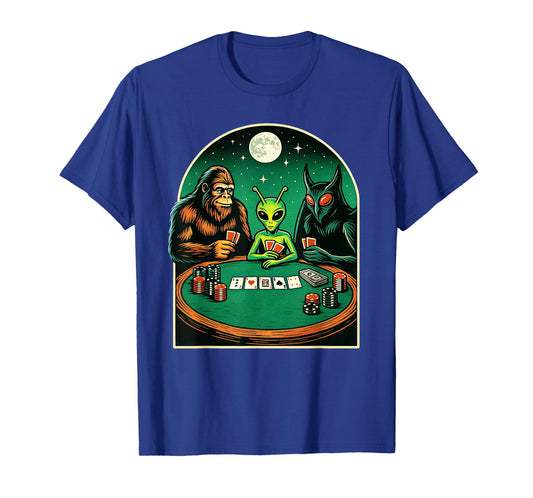 Poker Design Men Women Bigfoot Alien Mothman Playing Poker T-Shirt