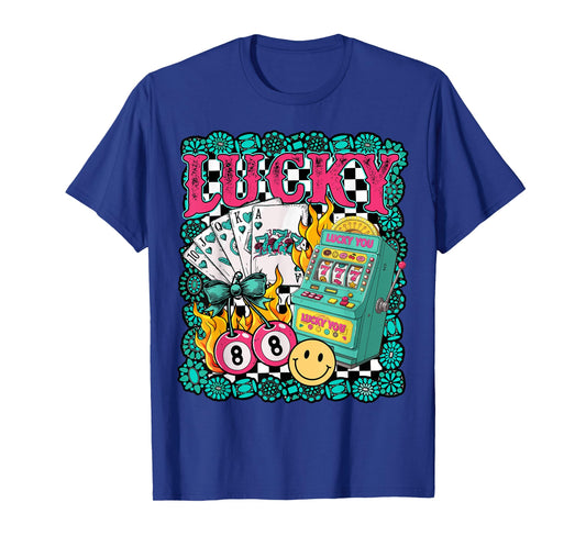 Lucky Slot Machine Cowgirl Western Vegas Turquoise Rodeo T-Shirt