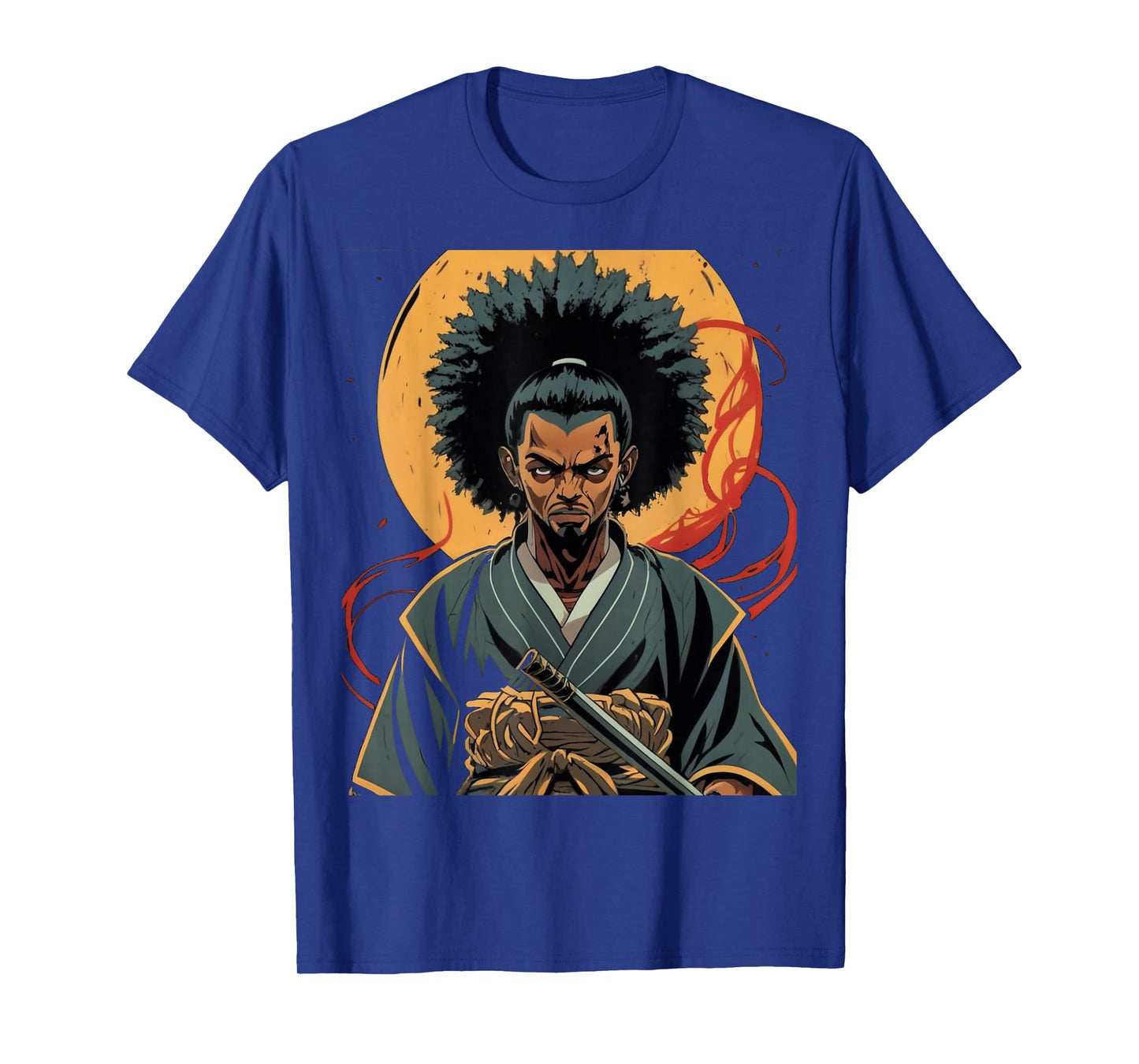 Afro American Samurai Anime Cartoon Japanese Bushido Warrior T-Shirt