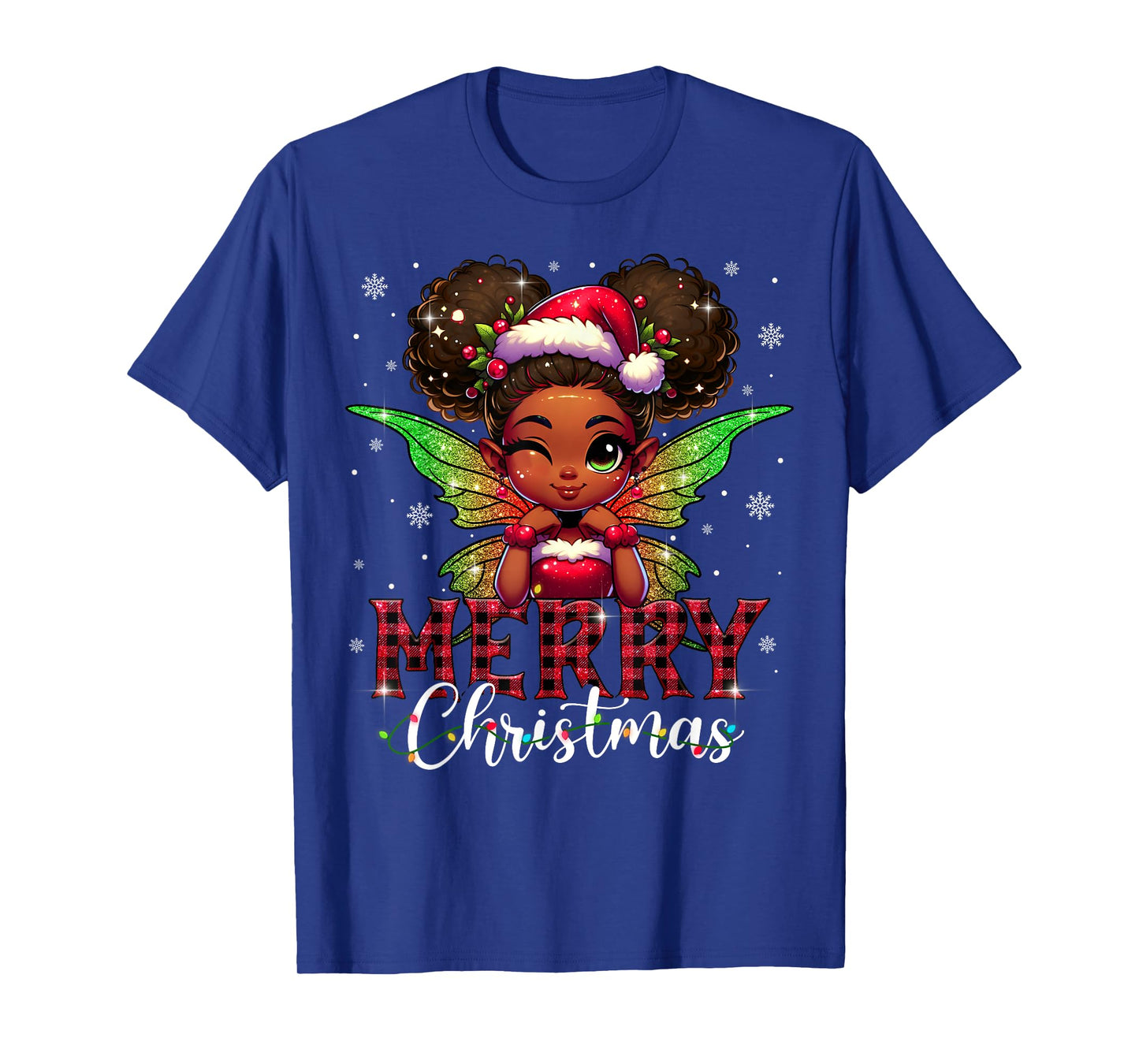 African American Merry Christmas Cute Black Girl Kids T-Shirt