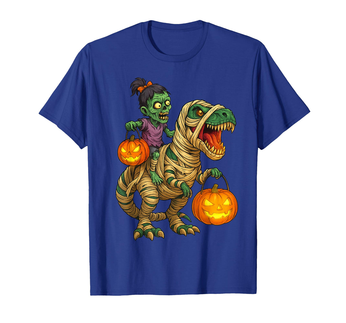 Zombie Girl Riding Mummy T Rex Halloween Kids Trick Or Treat T-Shirt