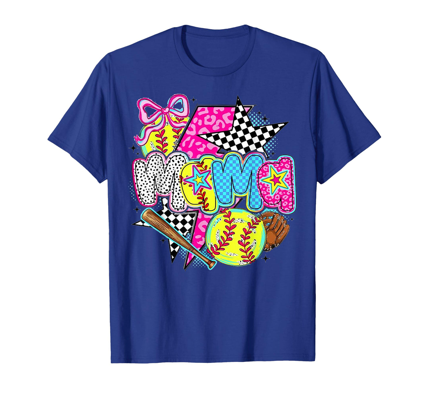 Softball Mama Game Day Leopard Checkered Mom Retro T-Shirt
