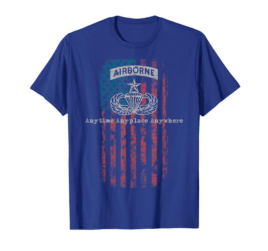 Gray Airborne Senior Parachutist Badge with Flag T-Shirt