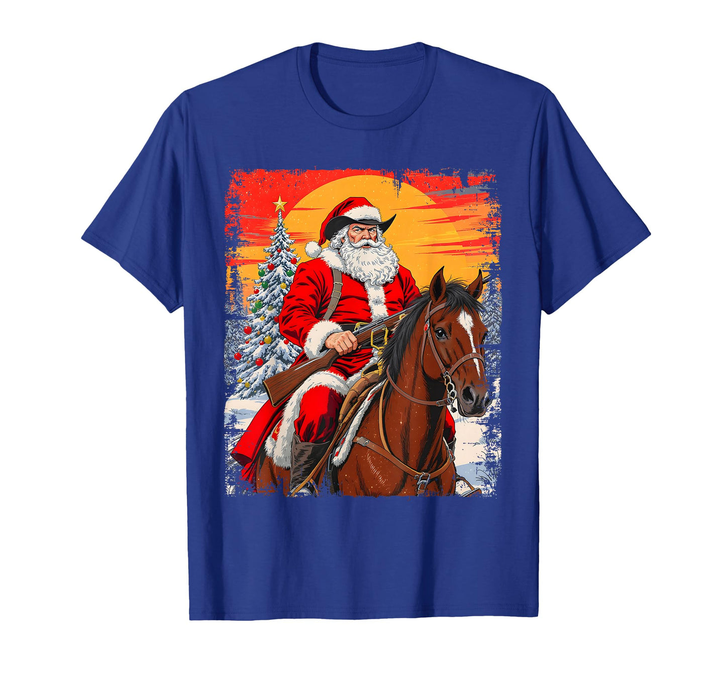 Merry Christmas Pajamas Santa Claus Western Cowboy Boys Men T-Shirt