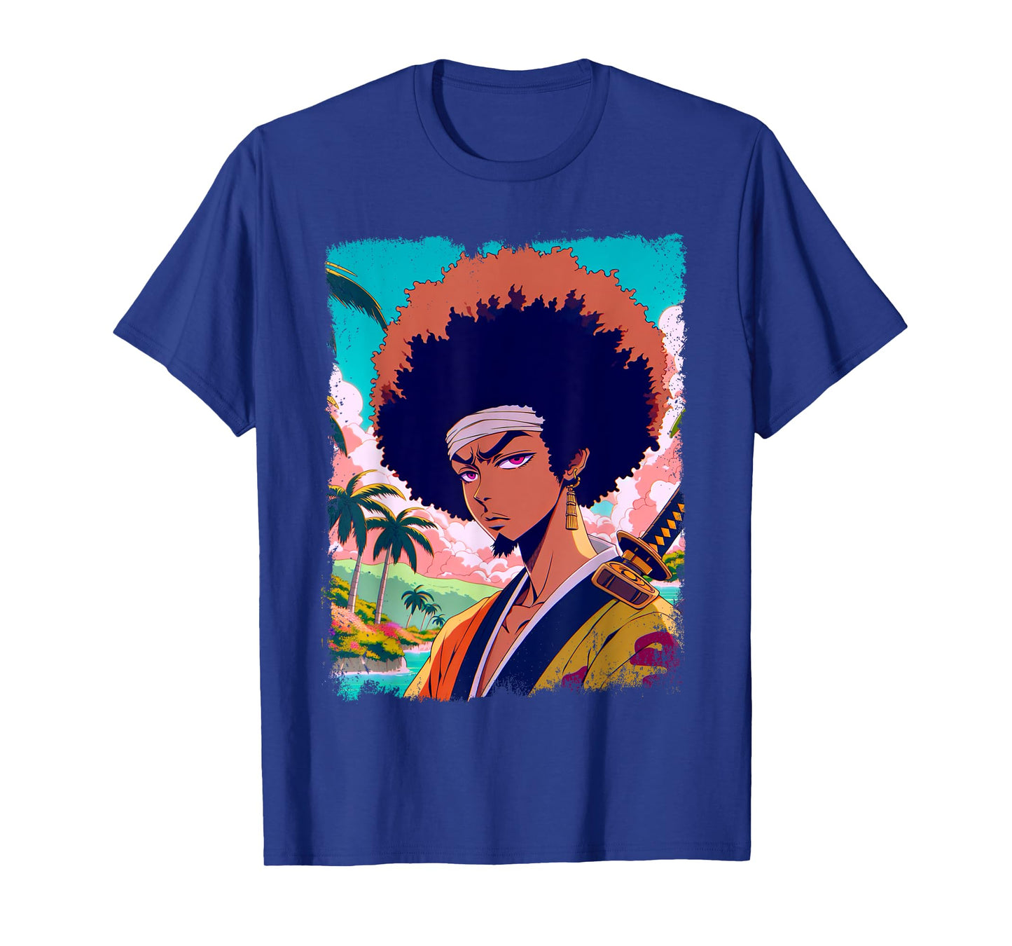 Afro-American Samurai Anime Manga Fighter Japanese Graphic T-Shirt