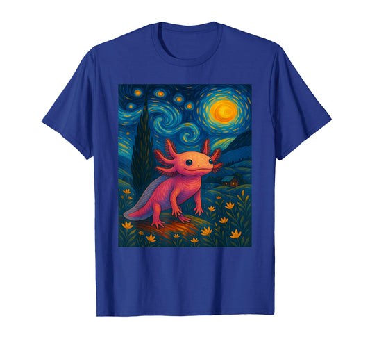 Starry Night Axolotl Van Gogh Style Cute Amphibian Art T-Shirt