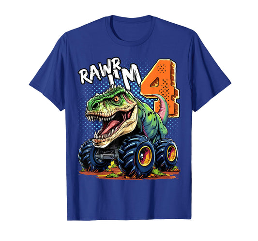 Monster Truck Dinosaur T-Rex 4th Birthday Boy 4 Year Old T-Shirt