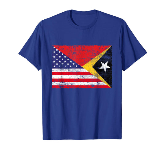 Retro Patriotic USA American Flag Timor-Leste Flag T-Shirt