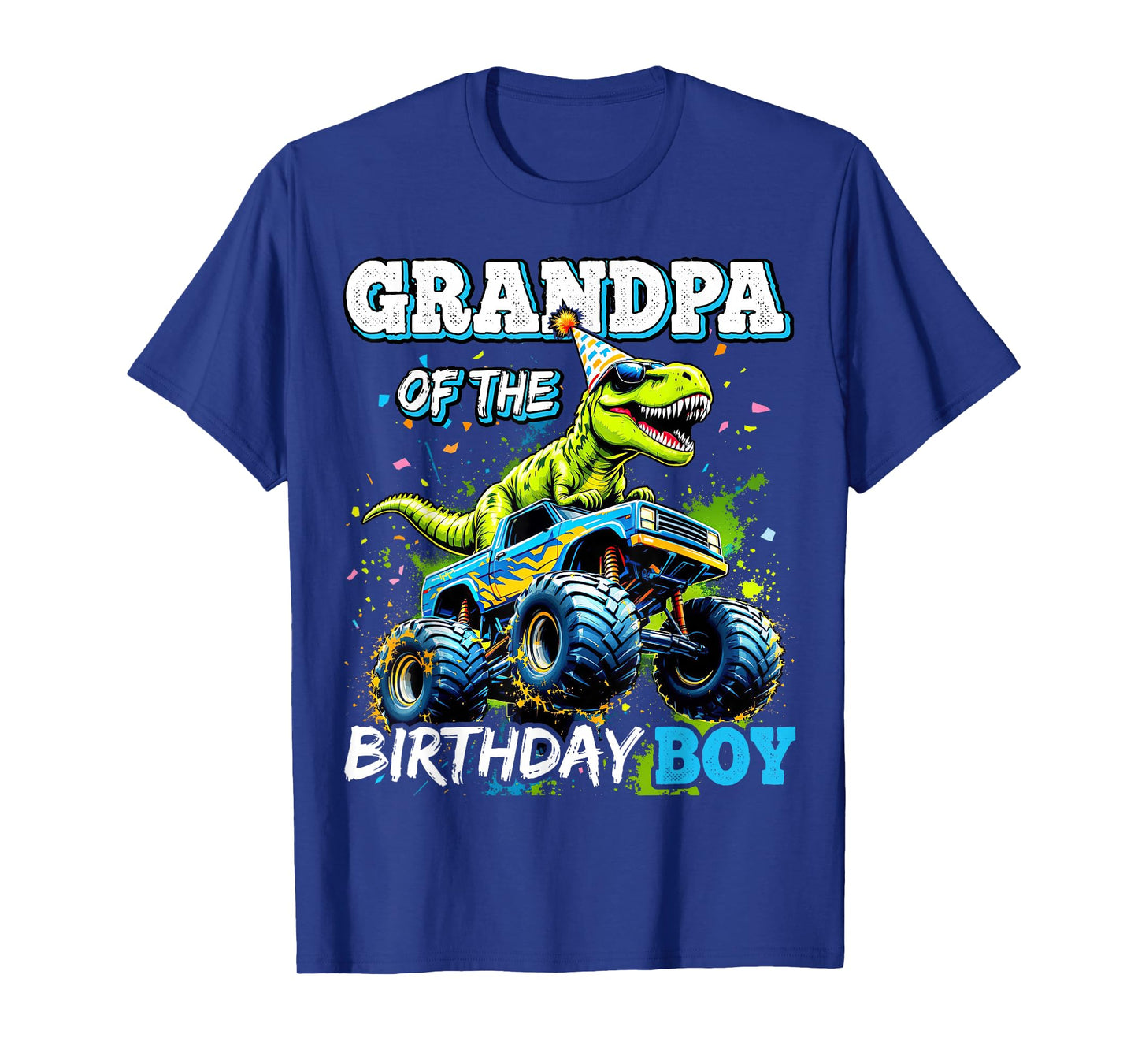 Grandpa of the Birthday Boy Monster Truck Dinosaur Party T-Shirt
