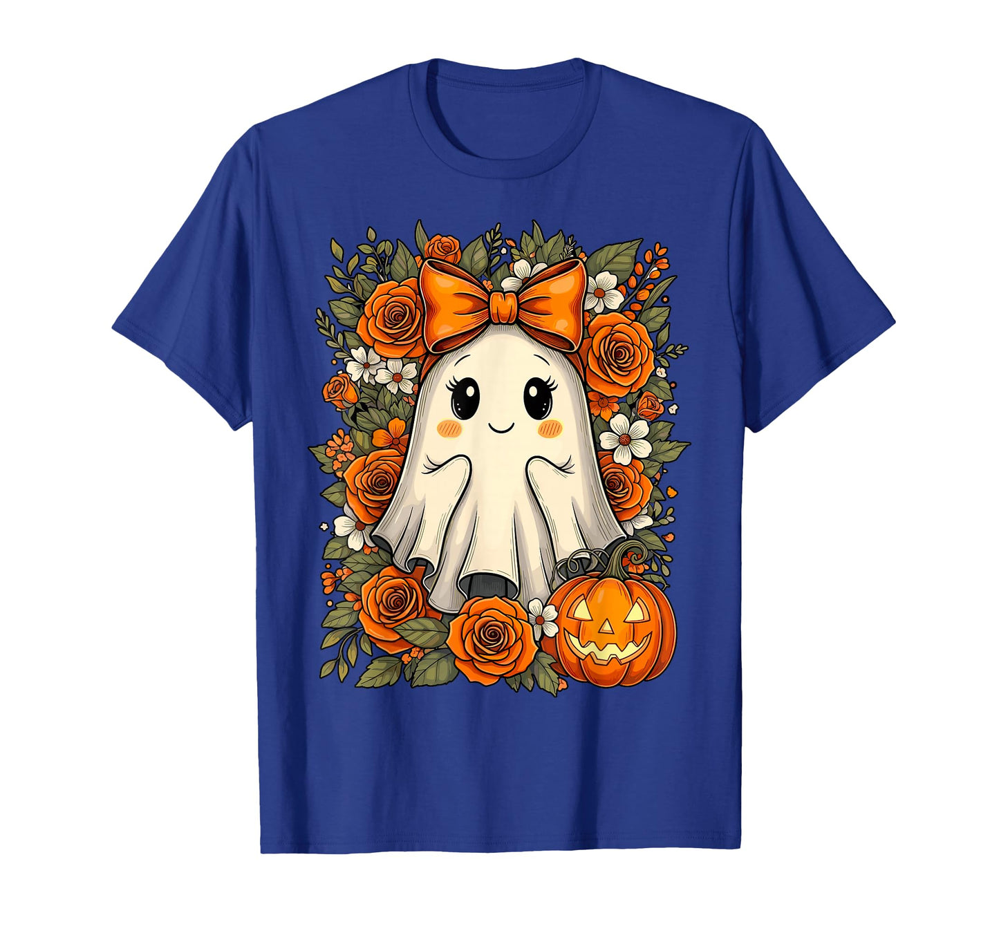 Cute Ghost Pumpkin Floral Halloween T-Shirt