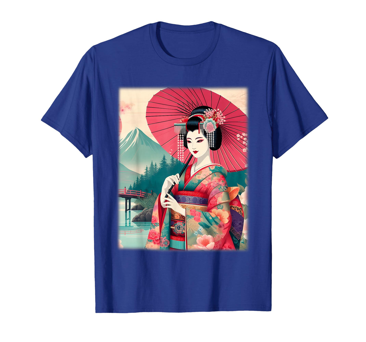 Japanese Geisha Shirt Women Traditional Hanami Woodblock Art T-Shirt
