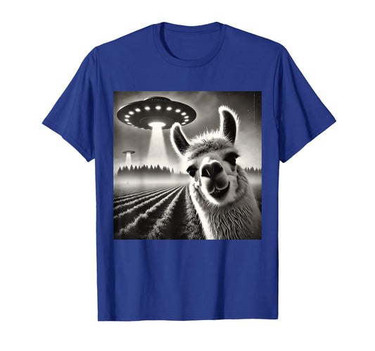 Funny Llama Alpaca Selfie UFOs T-Shirt