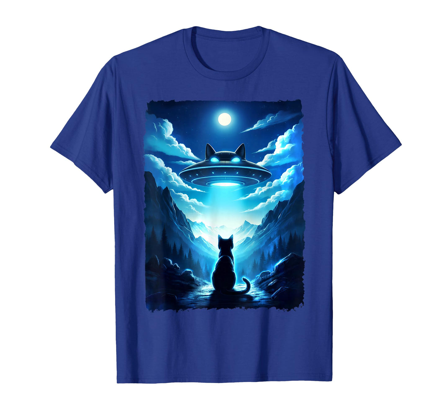 Alien Cat UFO Spaceship Night Sky Fantasy Funny Sci-Fi Art T-Shirt