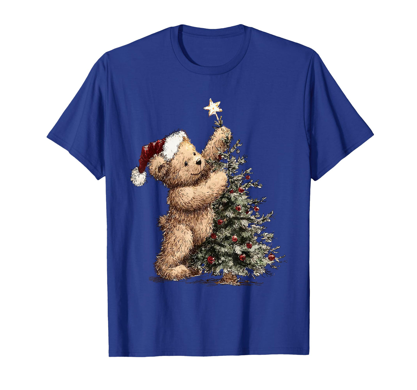 Cute Vintage Christmas Tree and Teddy Bear Santa Holiday T-Shirt