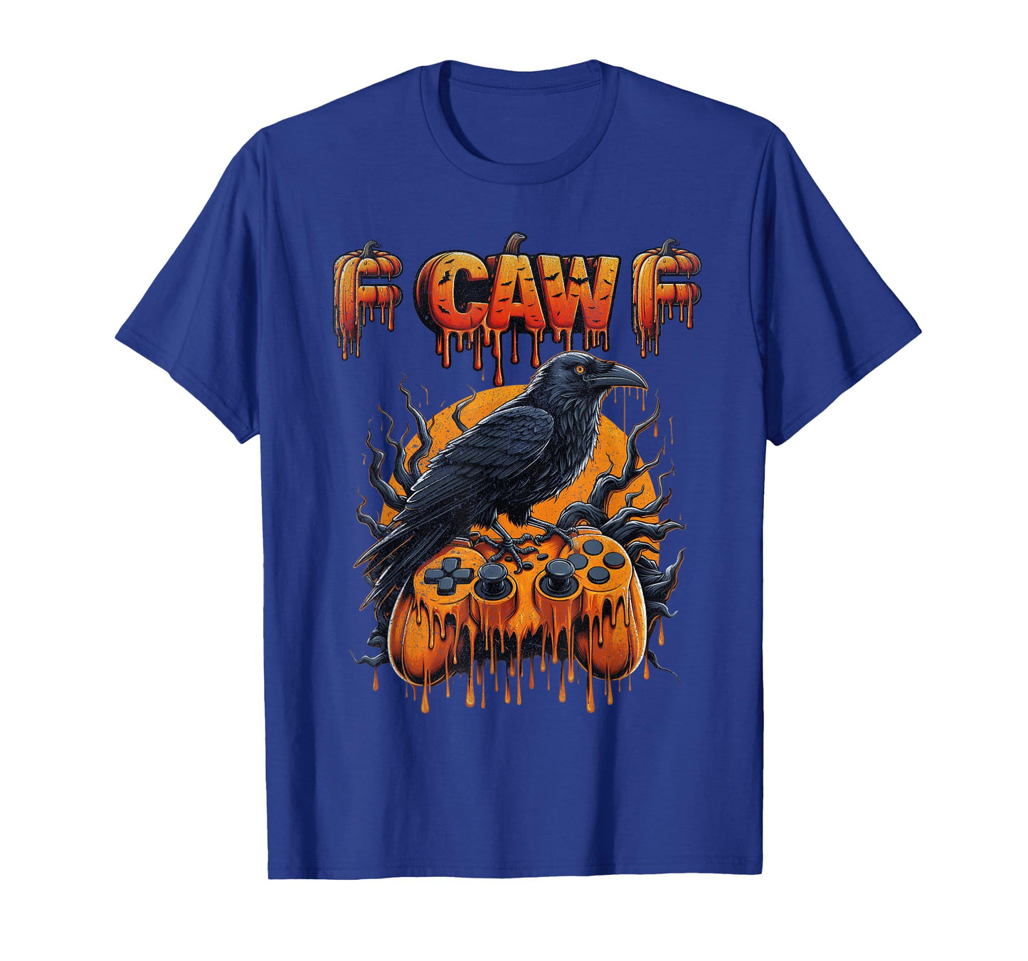 Halloween Gamer Pumpkin Dripping Gaming Crow Raven Bird Drip T-Shirt