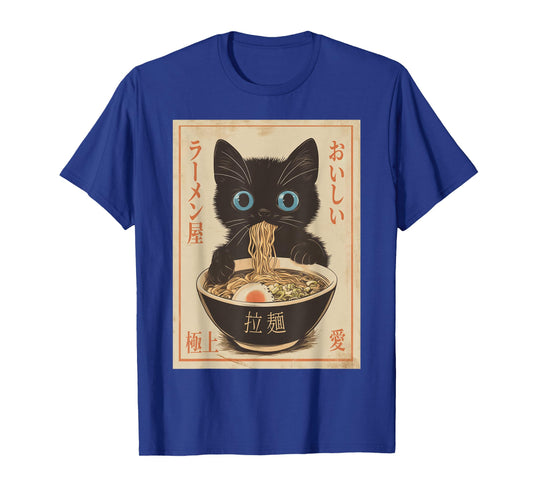 Cat Ramen Funny Japanese Graphic Tee Kawaii Anime Vintage T-Shirt