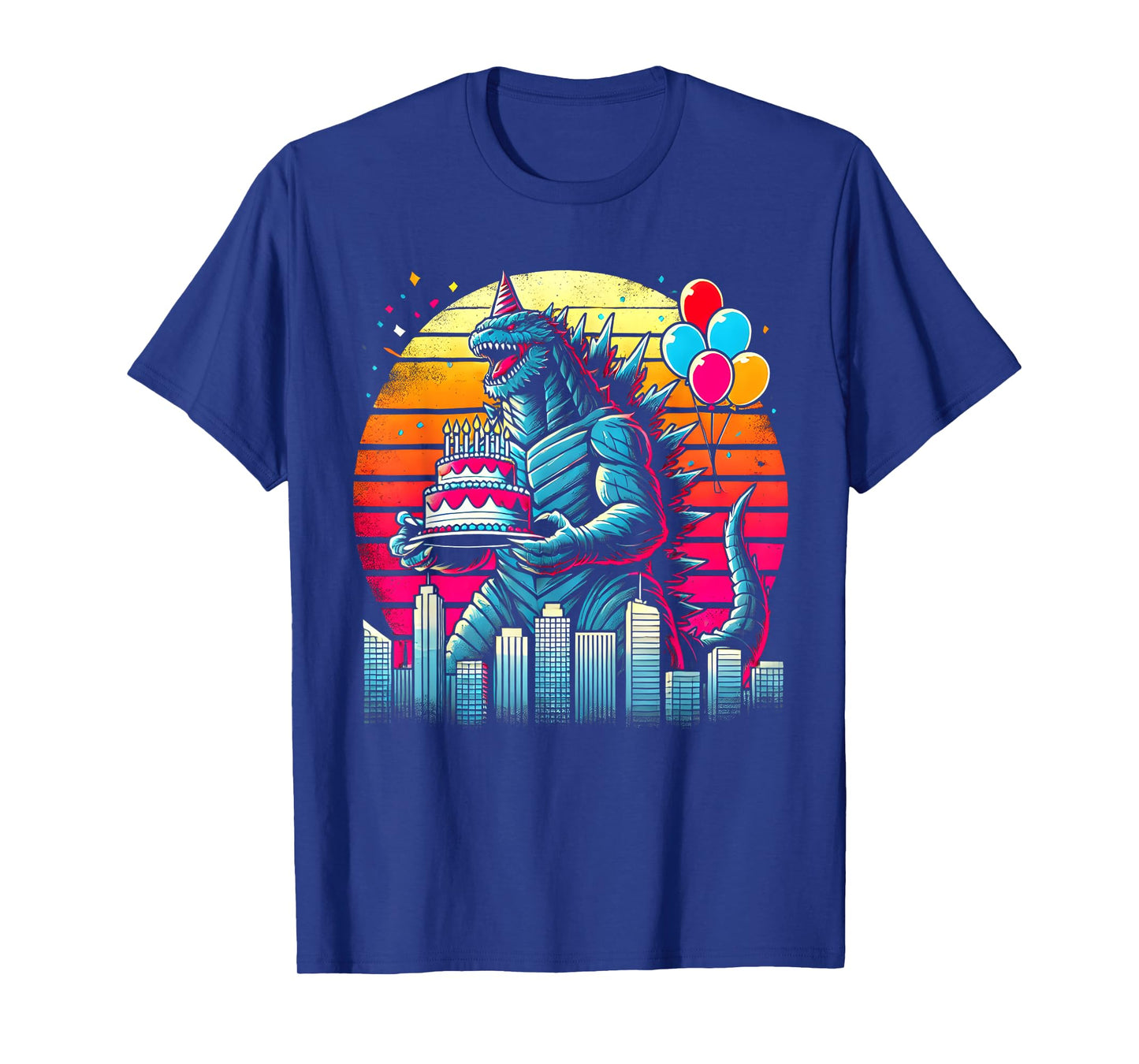 Kaiju Balloon And Cake Funny Japanese Monster Lover Birthday T-Shirt