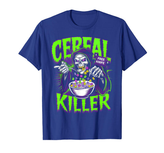 Funny Horror Movies And Cereals Lovers Apparel Unisex-Adults Cereal Killer True Crime Lover Grim Reaper Halloween T-Shirt Black Small