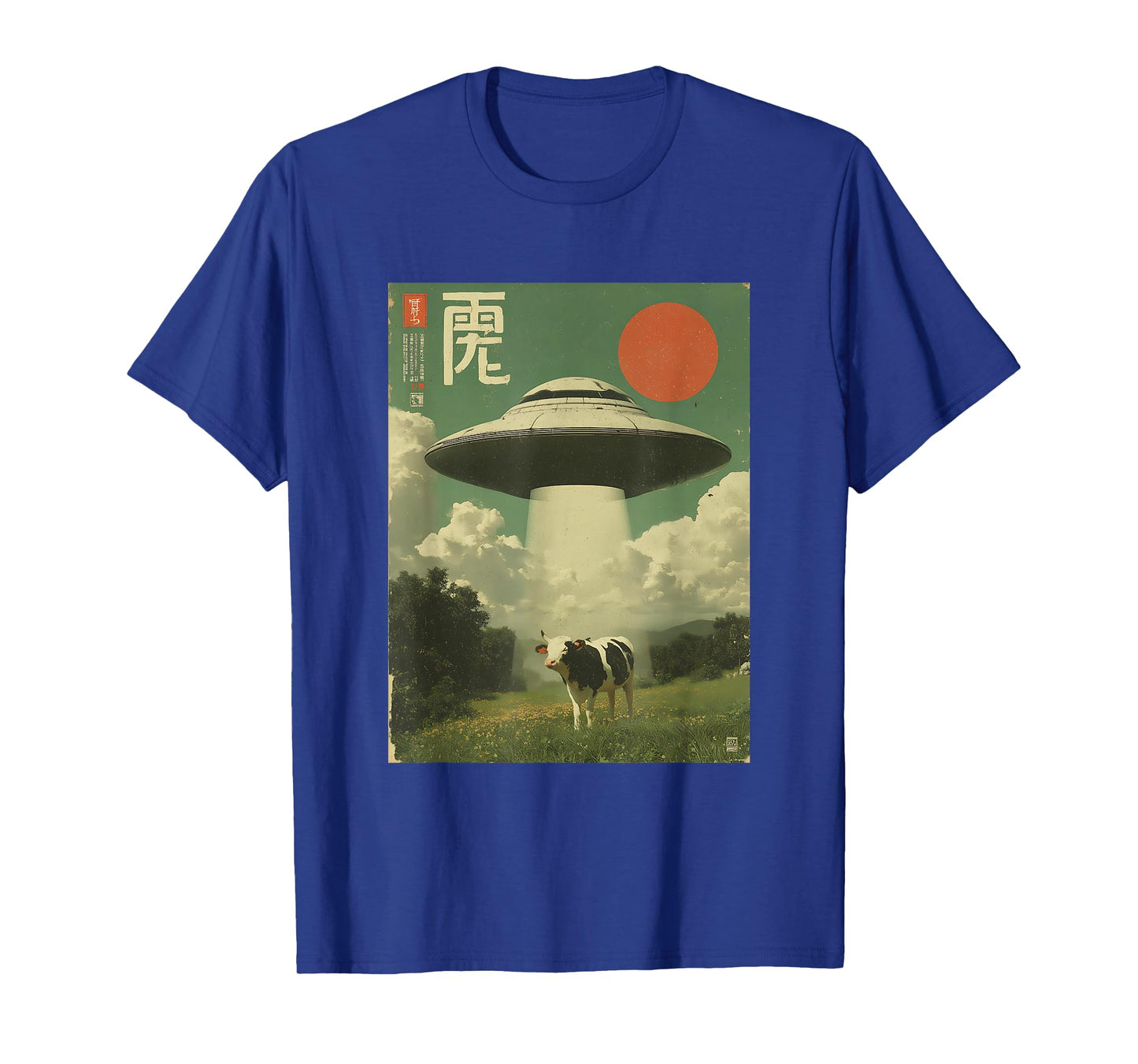 Funny Retro Vintage Japanese Cow Abduction Alien Spaceship T-Shirt