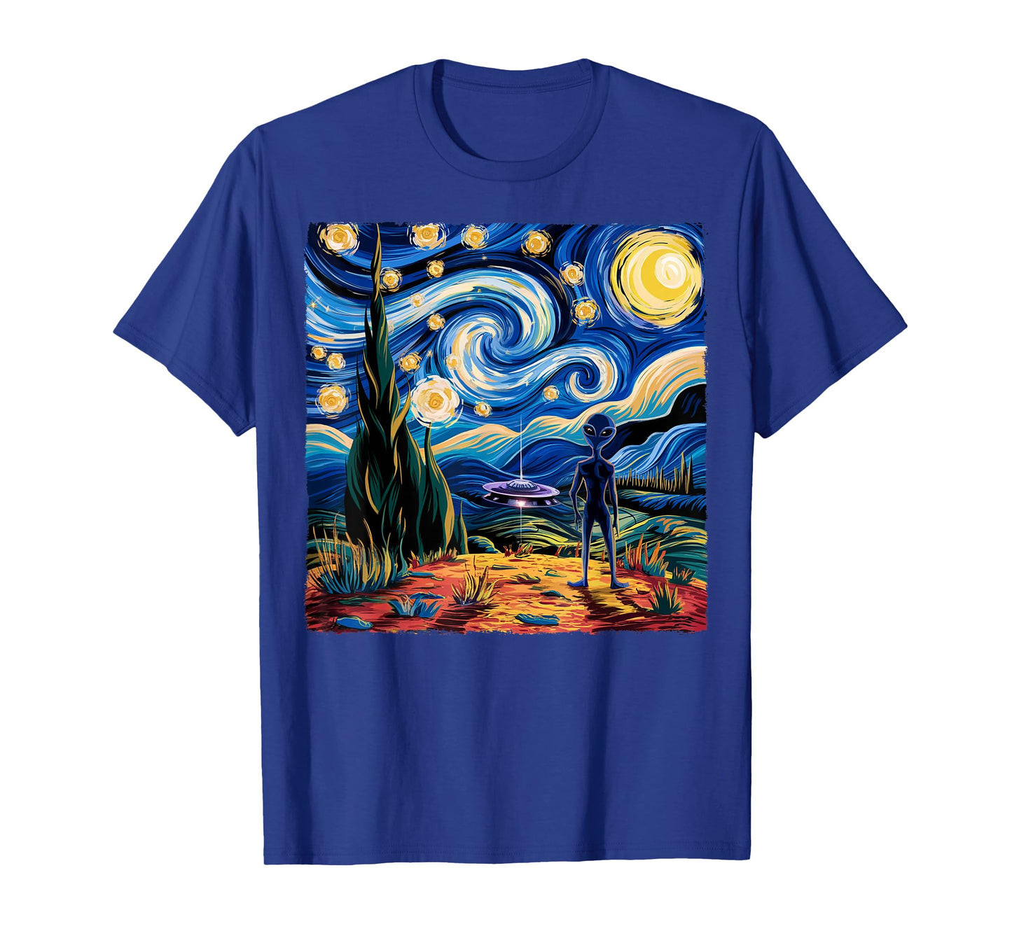 Alien Van Gogh Starry Night UFO Gifts For Men Women Boys Kid T-Shirt