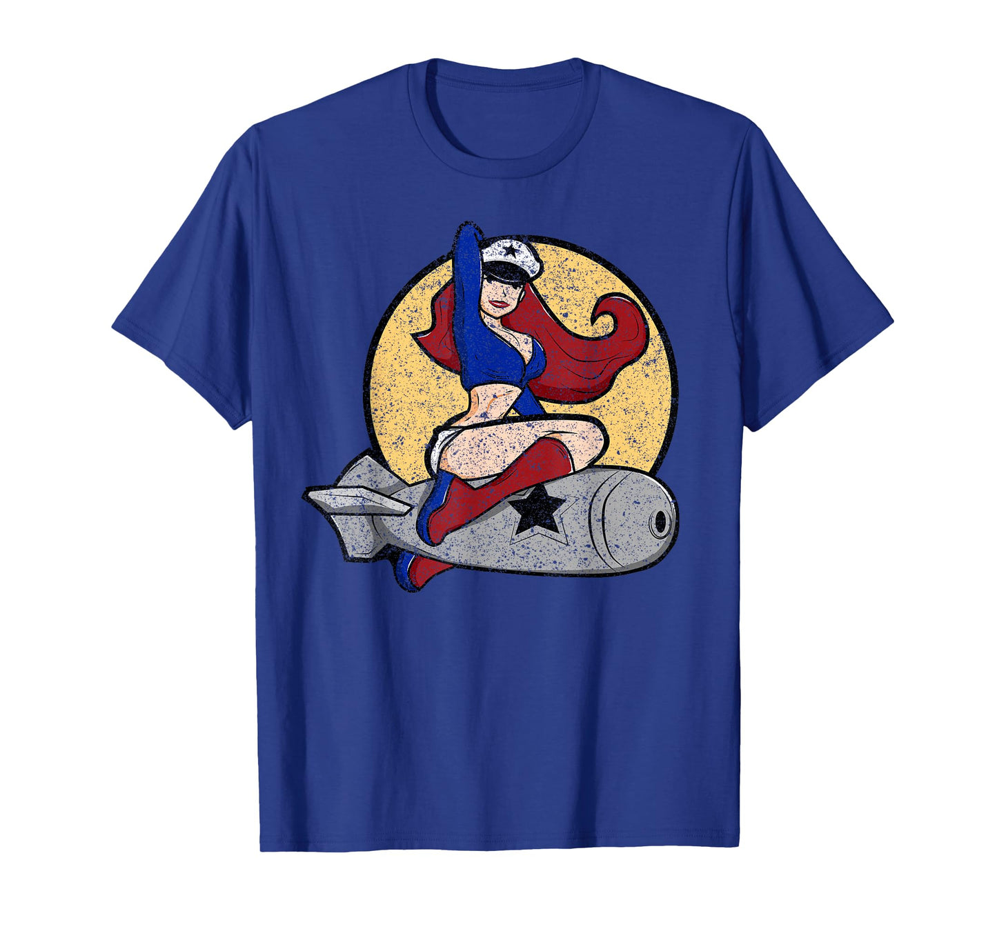 THE SALTY VETERAN WW2 Death From Above Bomber Pinup Patch Distressed Black Cotton/Polyester T-Shirt