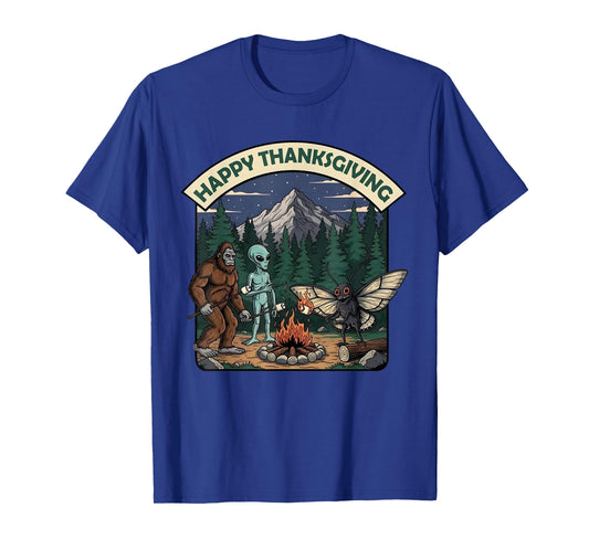 Happy Thanksgiving Shirt Men Bigfoot Alien Mothman Sasquatch T-Shirt