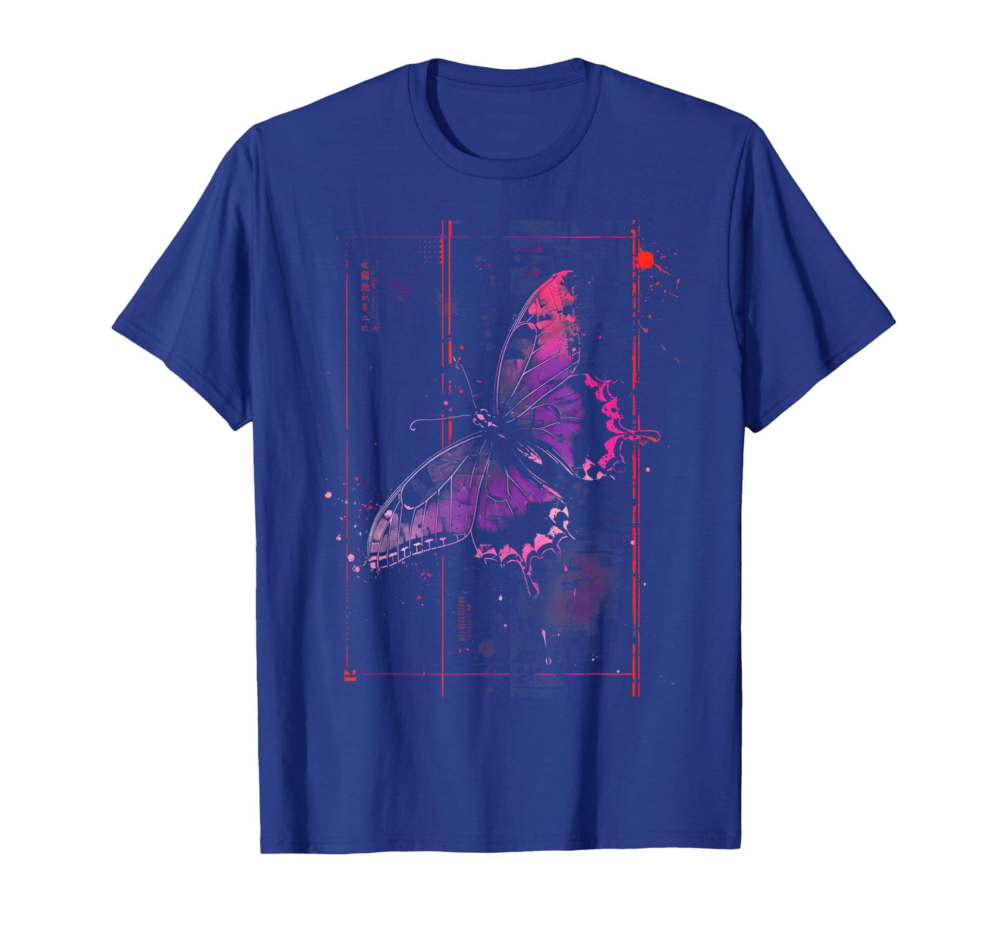 Anime Japanese Goth Cyberpunk City Butterfly Art Colorful T-Shirt