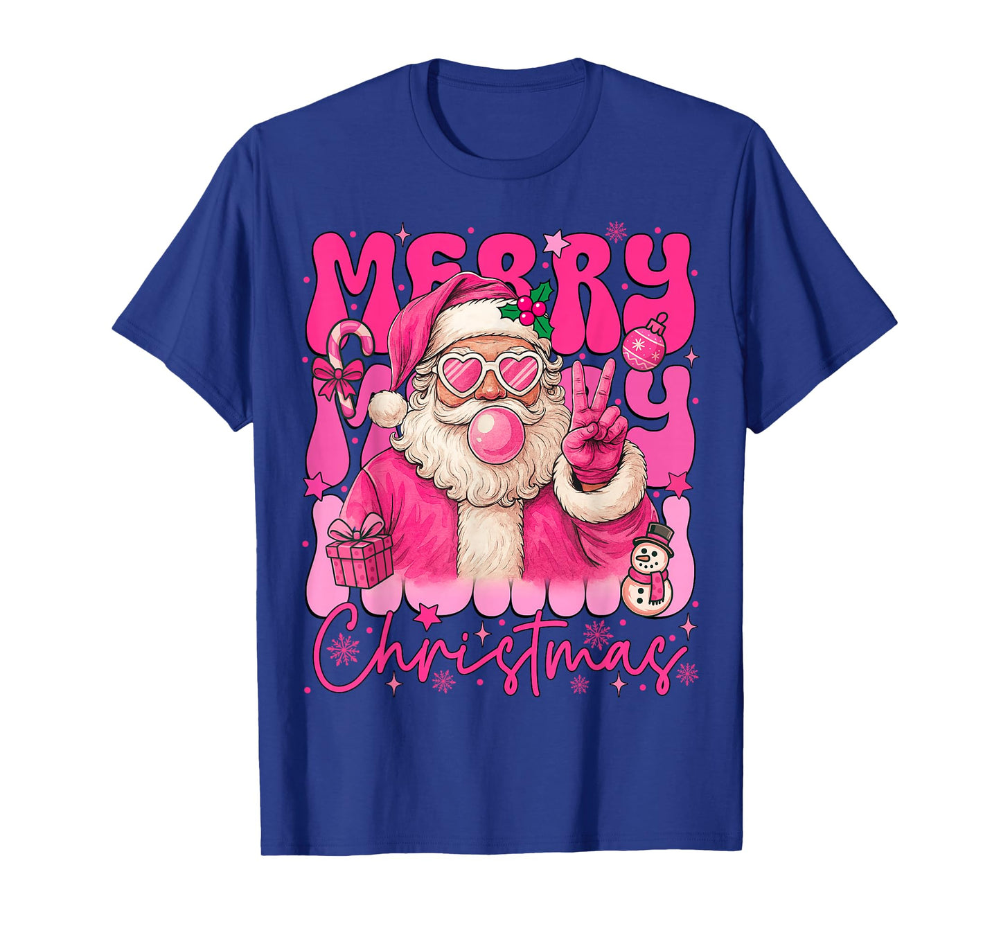 Merry Christmas Pink Santa Claus Blowing Bubble Gum Xmas T-Shirt