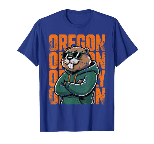 Retro Oregon Style Animal Beaver Graphic Cool Sunglasses T-Shirt