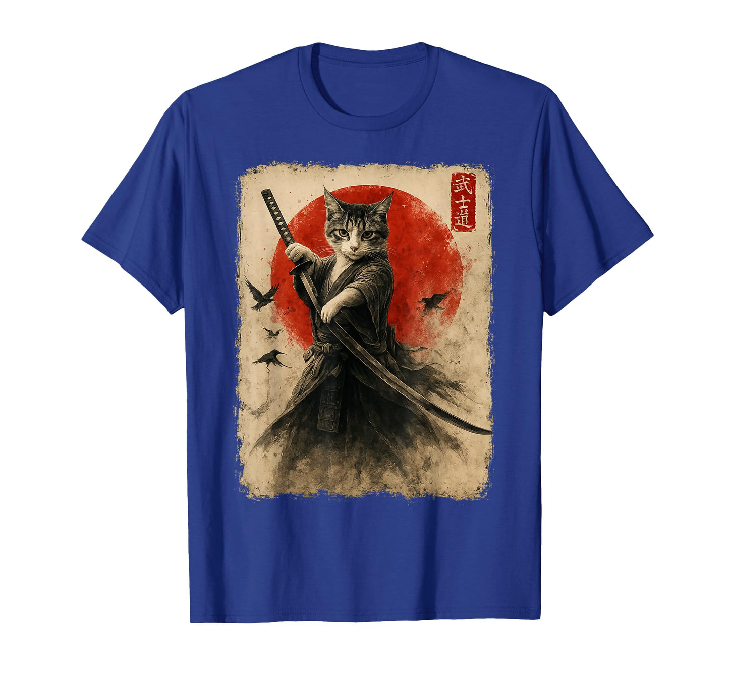 Samurai Cat Warrior Sumi-e Japanese Art Vintage Cat Samurai T-Shirt