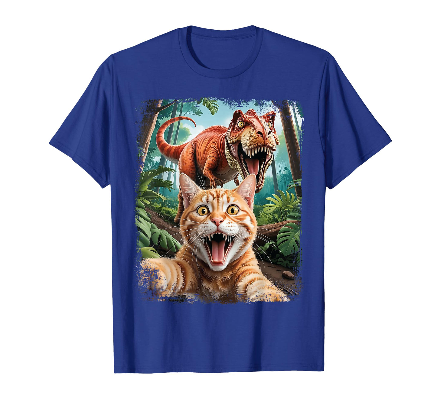 Funny Cat Selfie with Trex Dinosaur Scared T-Shirt