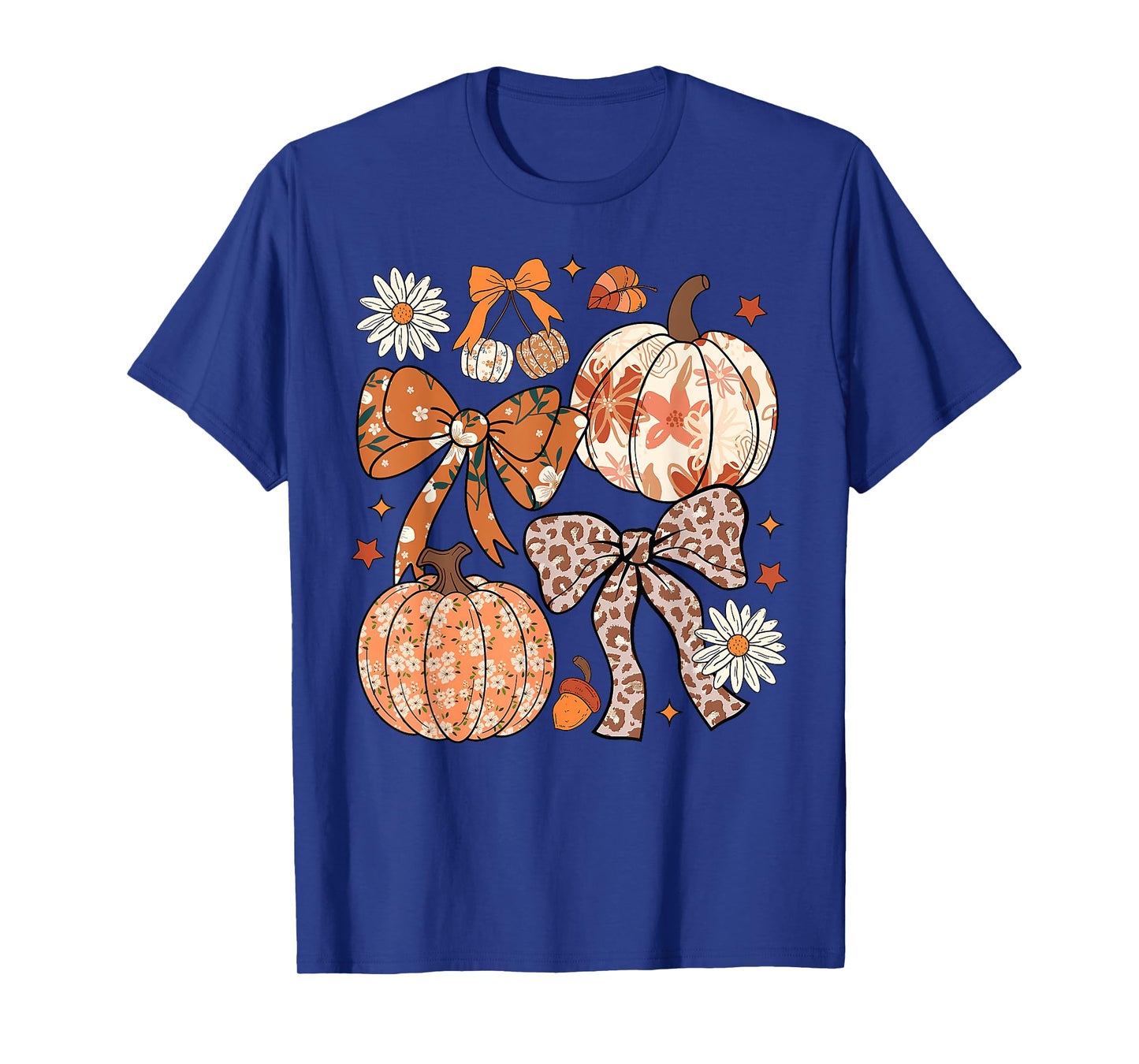 Floral Fall Pumpkin Floral Leopard Coquette Bow Thanksgiving T-Shirt