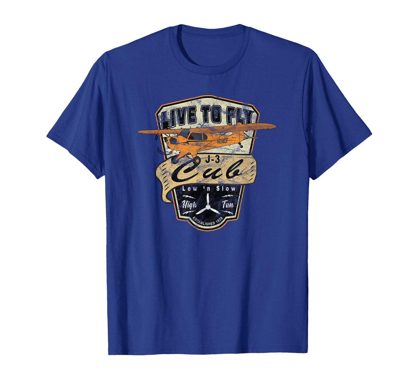 J-3 Cub Airplane "Live to Fly" Vintage Pilot T-shirt T-Shirt