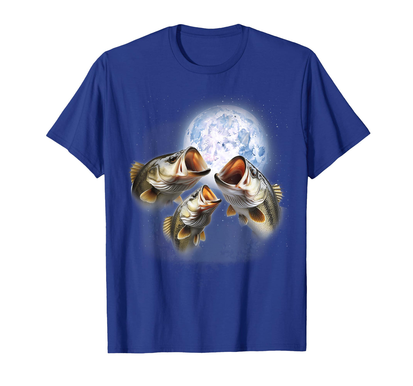 3 Bass Fish At The Moon Funny Bass Fishing Lover Fisherman T-Shirt