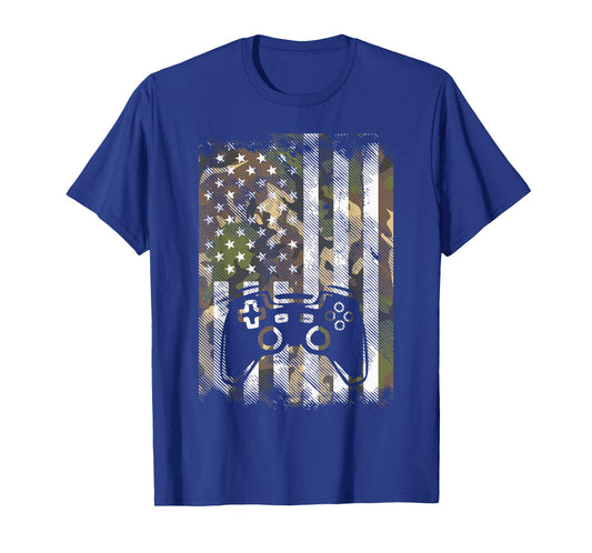 Camo US Flag Gamer Controller Patriotic Men Boys Kids Youth T-Shirt