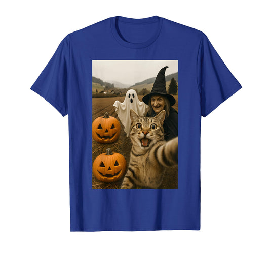 Funny Halloween Cat Selfie with Ghost Boo Witch Pumpkin T-Shirt