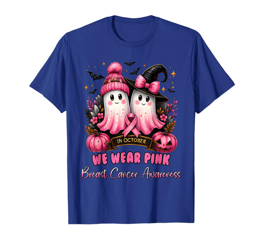 in October We Wear Pink Ghost Witch Breast Cancer Awareness T-Shirt