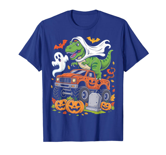 Dinosaur T-rex Riding Monster Truck Halloween Men Boy Kid T-Shirt