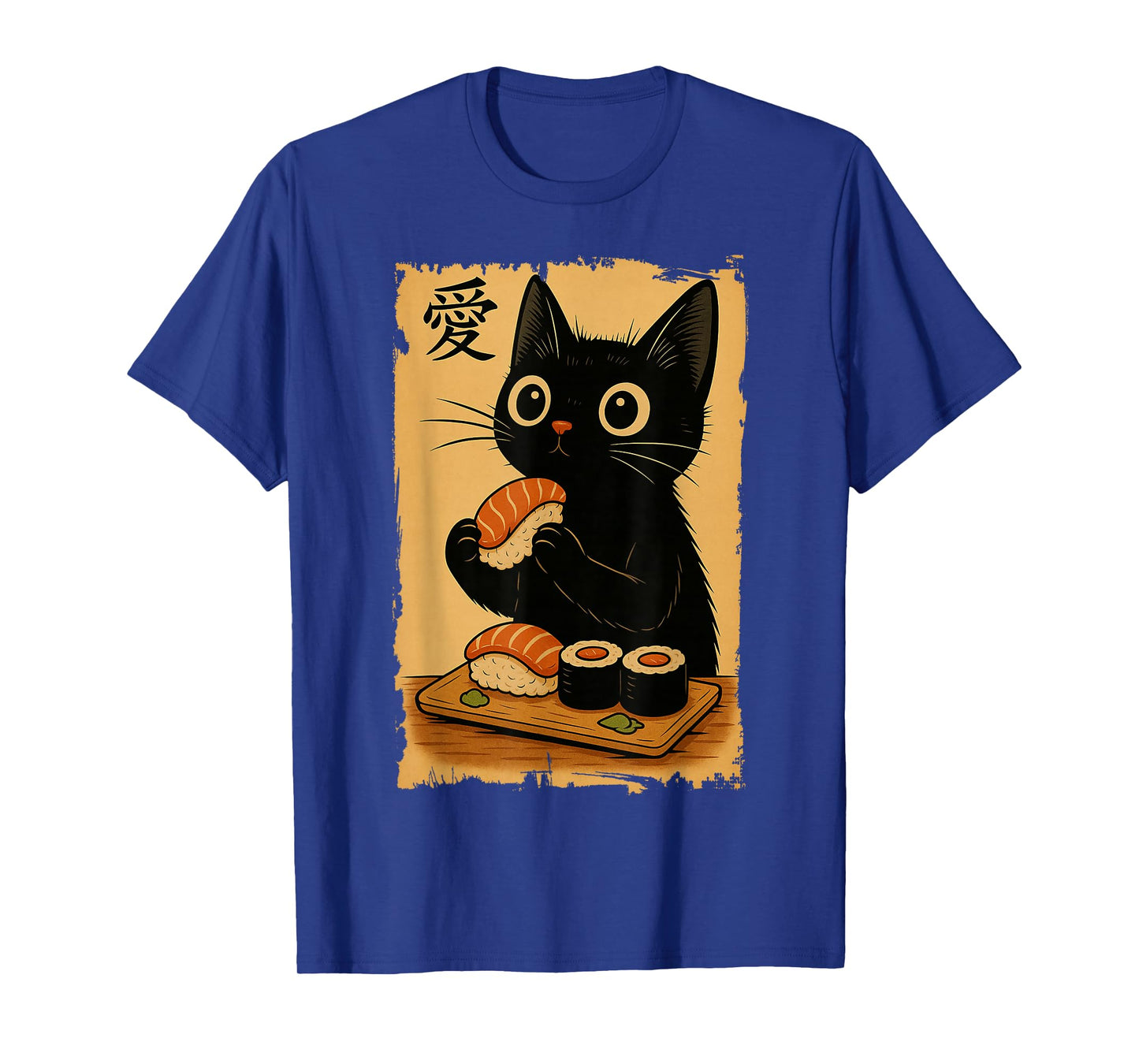 Cute Kawaii Black Cat Eating Sushi Funny Japanese Black Cat T-Shirt