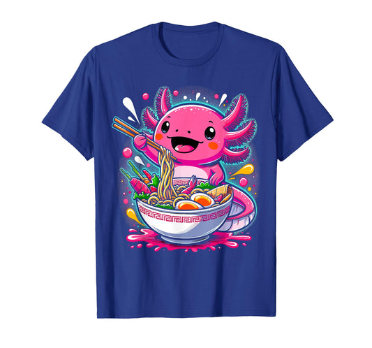 Kawaii Axolotl Eating Ramen Noodles Axolotls T-Shirt